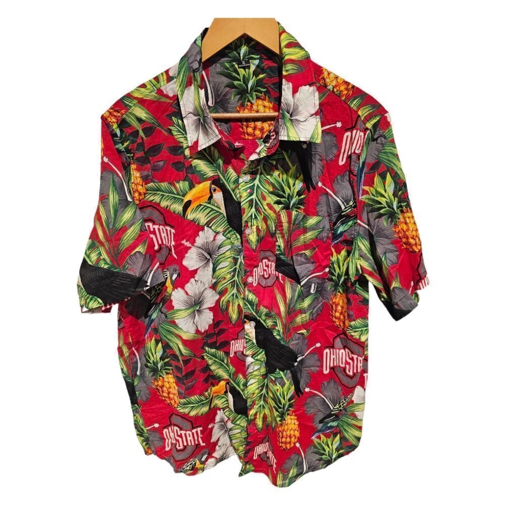 OHIO STATE Buckeyes Hawaiian Short Sleeve Button Down‎ Shirt - Size XL